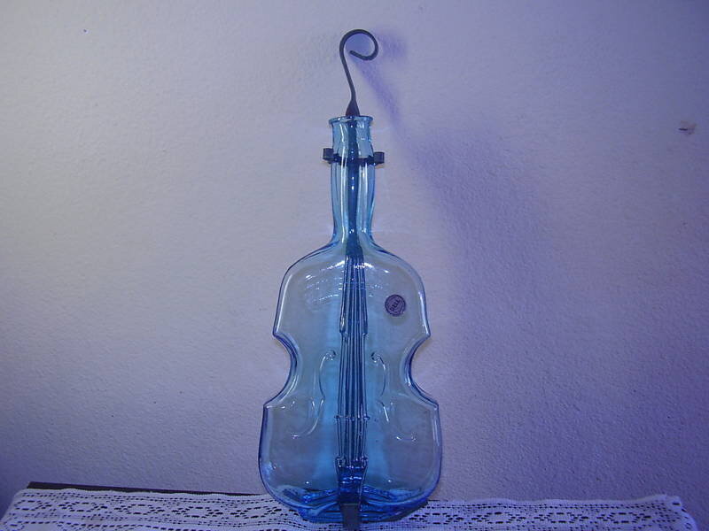 Blue Glass Violin Bottle