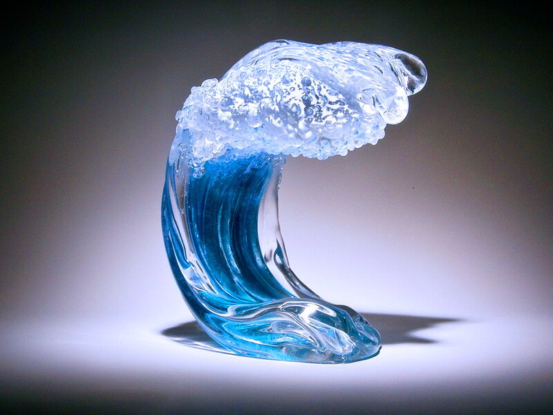 Blue Glass Wave Sculpture