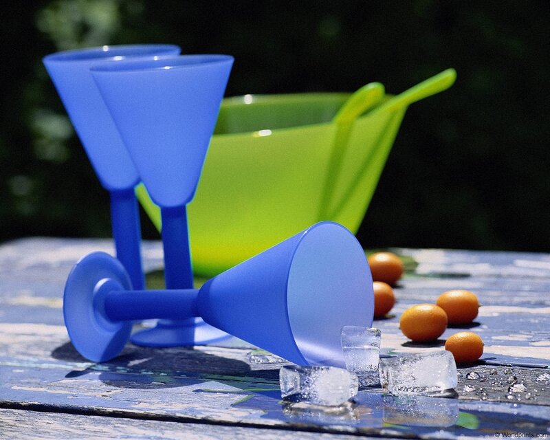 Blue glasses and ice cubes