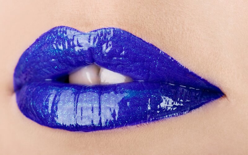 blue glitter lips close-up