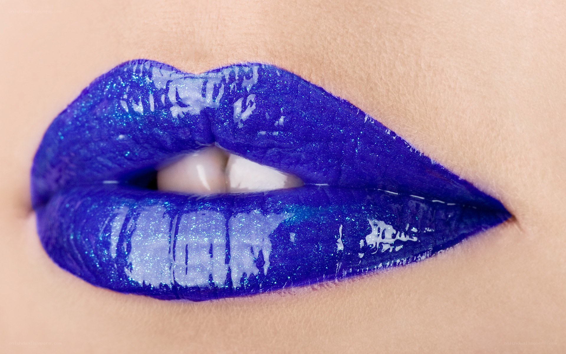 blue glitter lips close-up