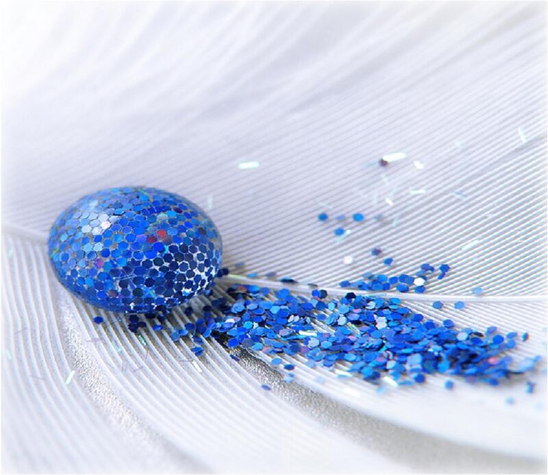 Blue Glitter on Feather