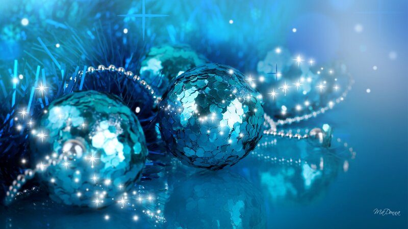 Blue Glitter Ornaments — Festive, Digital Art