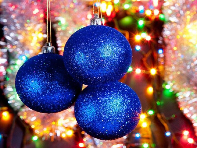 Blue Glitter Ornaments — Festive, Night, Photograph, Christmas Lights