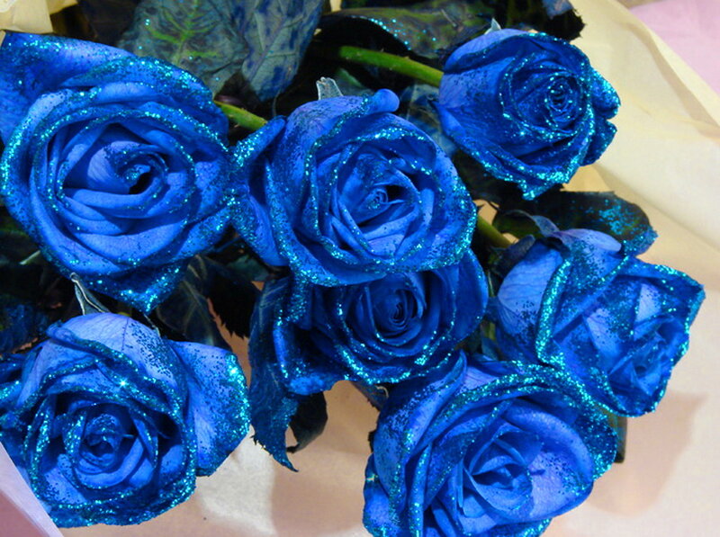 Blue Glitter Roses