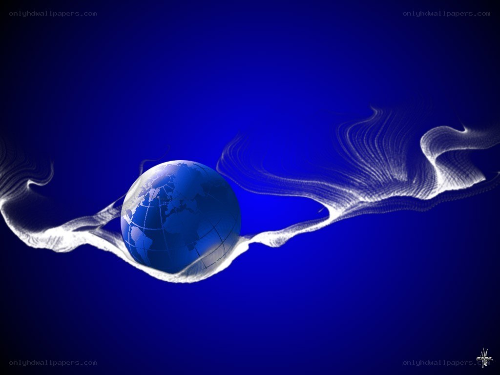 Blue globe with white swirls