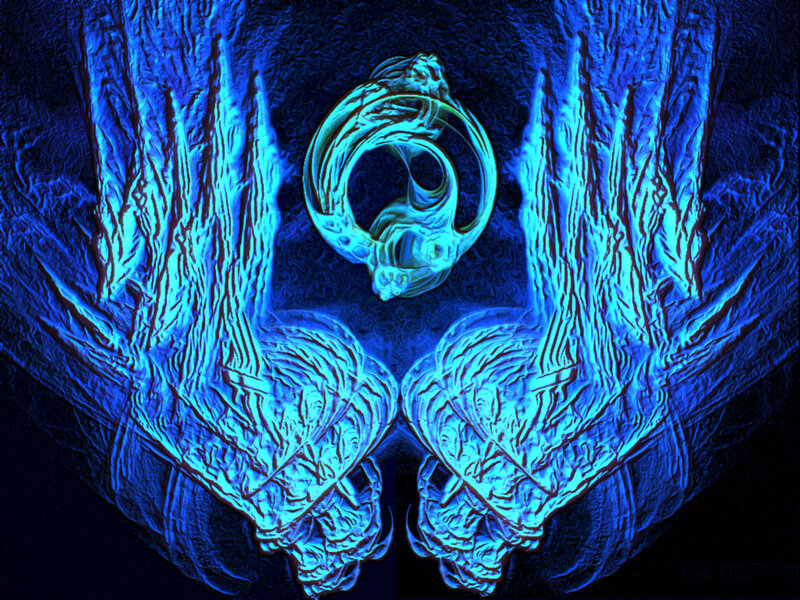 blue glowing abstract hands