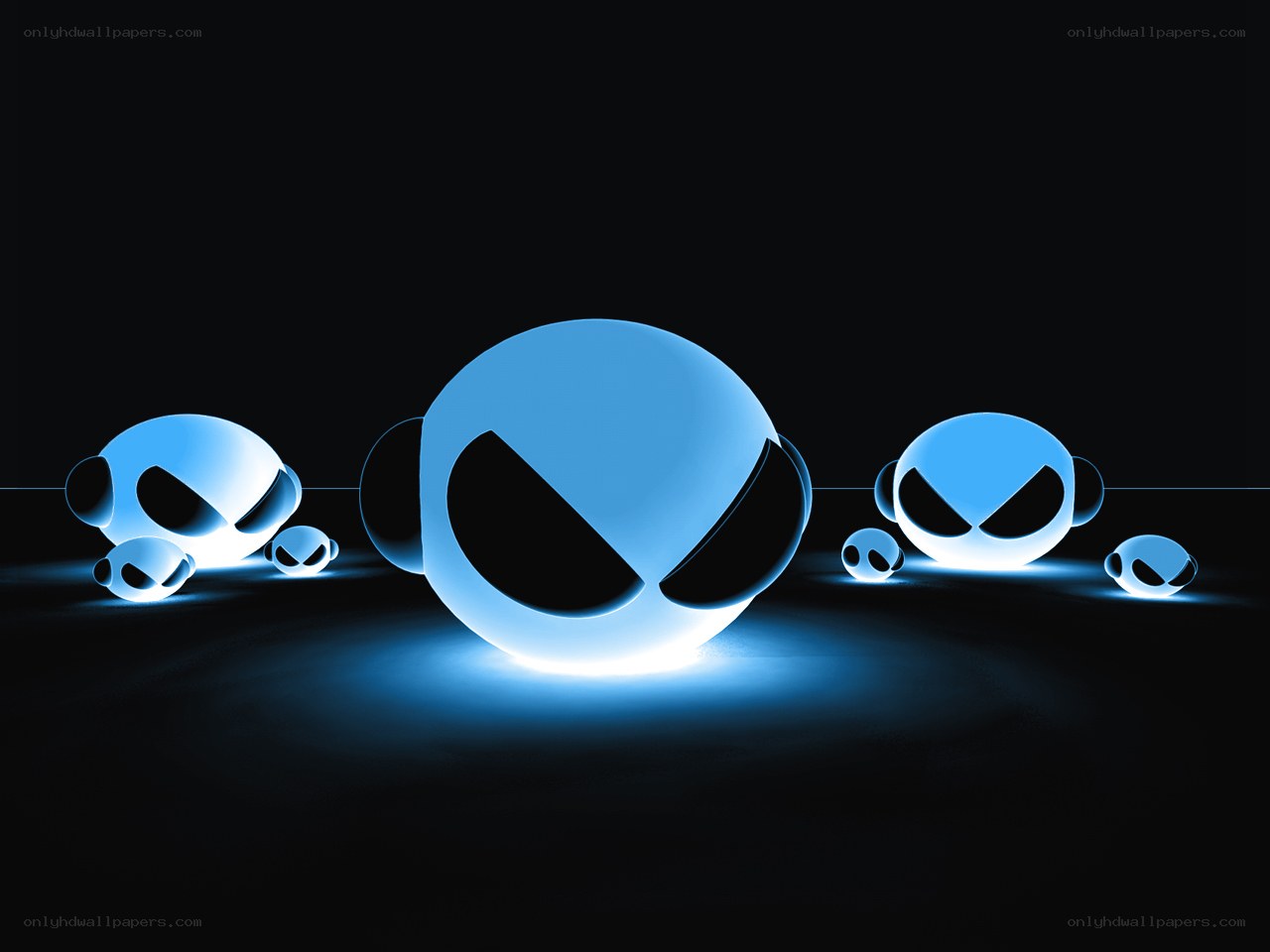 blue glowing alien heads