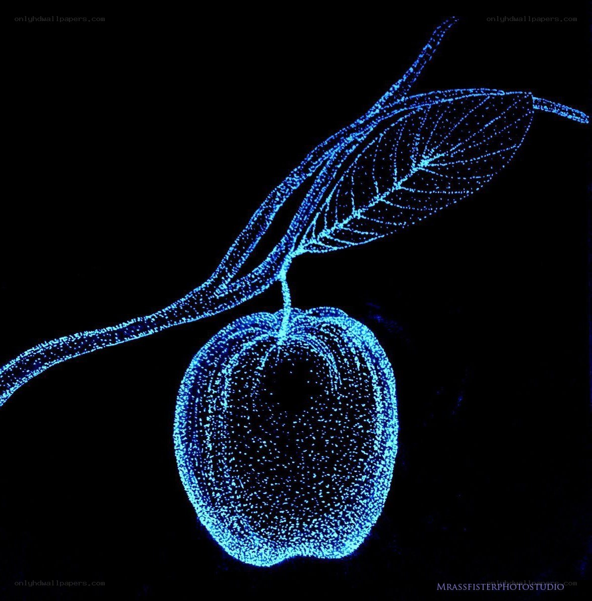 blue glowing apple illustration