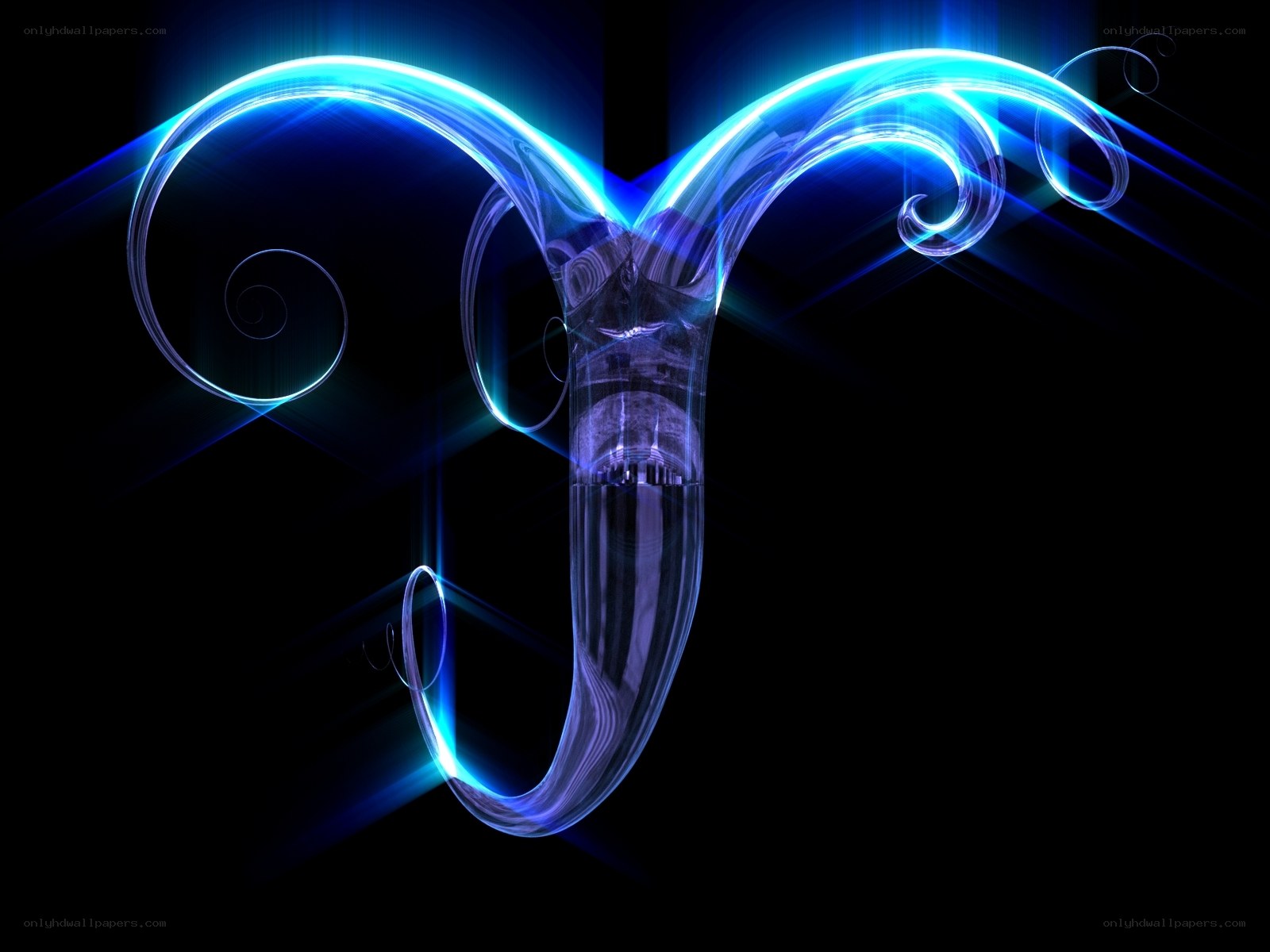 Blue glowing Aries symbol
