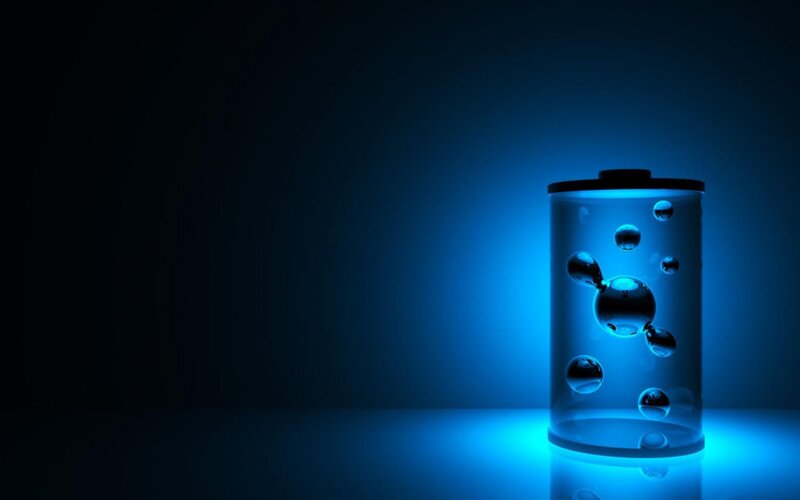 blue glowing battery