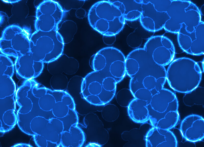 blue glowing bubble clusters
