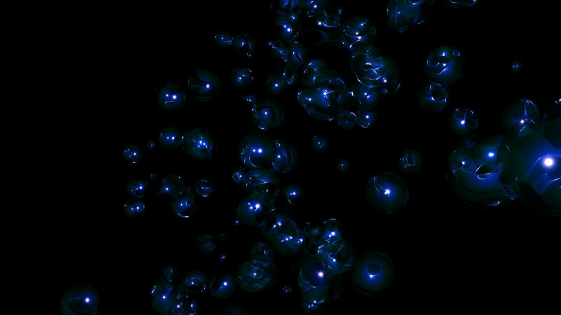 blue glowing bubbles in darkness