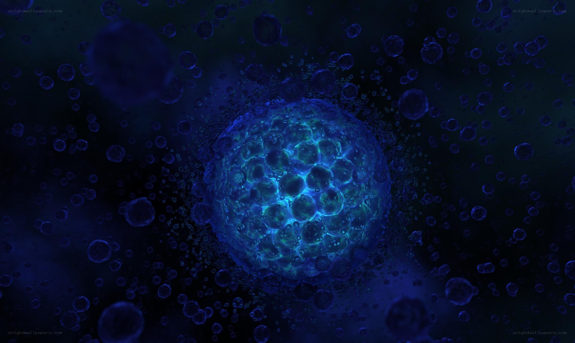 blue glowing cell structure