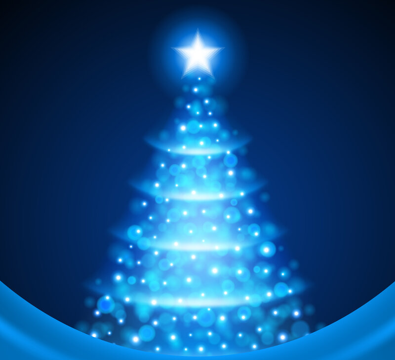 Blue Glowing Christmas Tree — Festive, Night