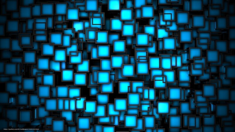 Blue Glowing Cubes — Abstract, Digital Art, Glow, Dark Background