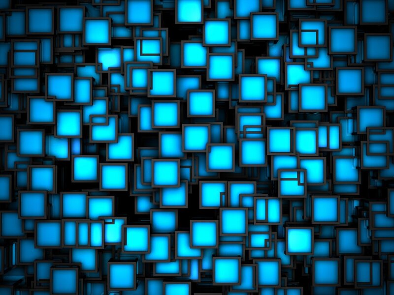 Blue Glowing Cubes — Abstract, Digital Art
