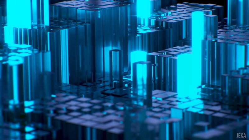 Blue Glowing Cubes — Futuristic, 3d Render