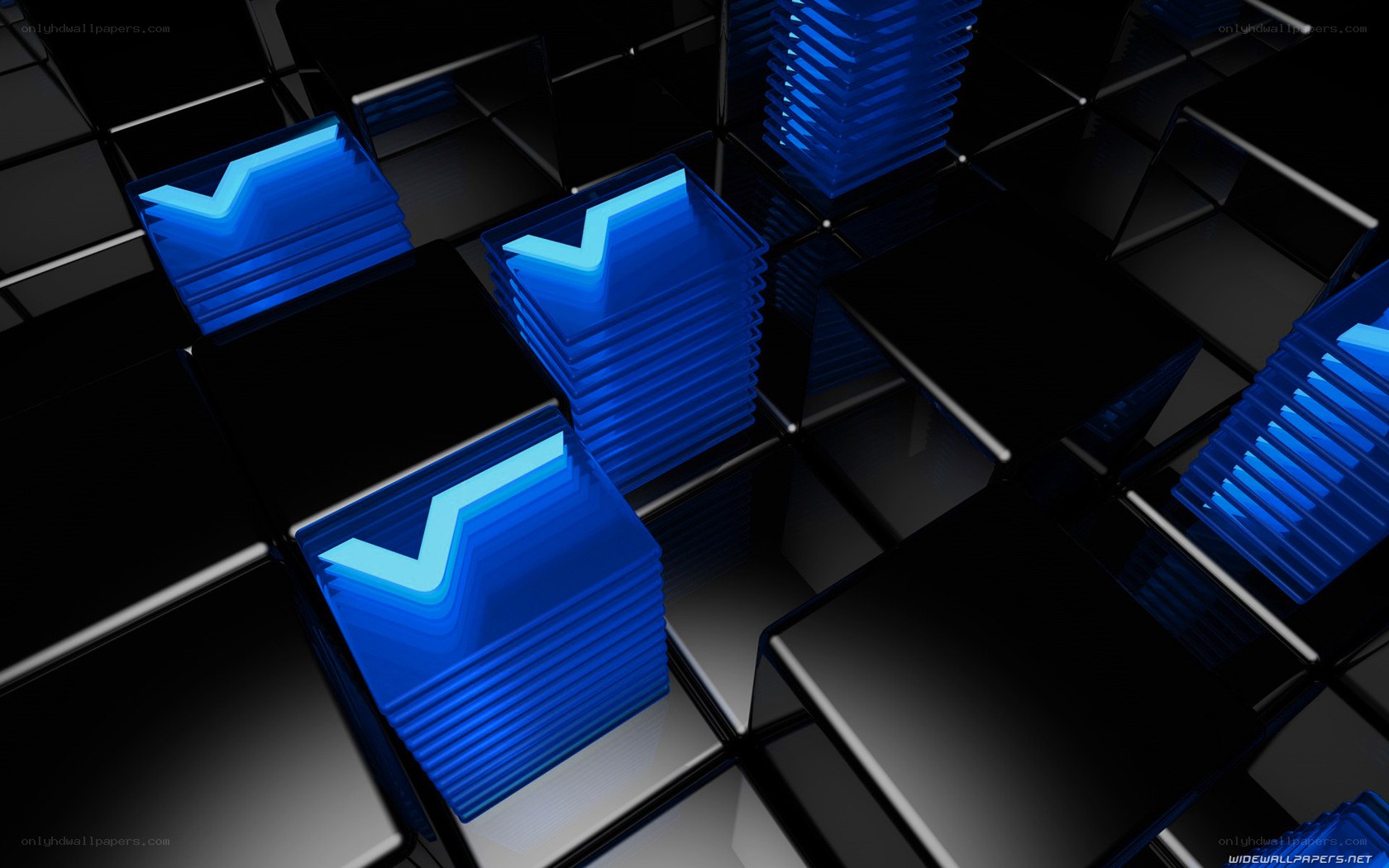 blue glowing cubes on black