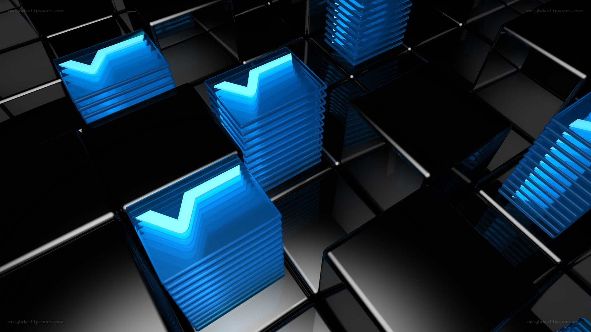 blue glowing cubes on black grid