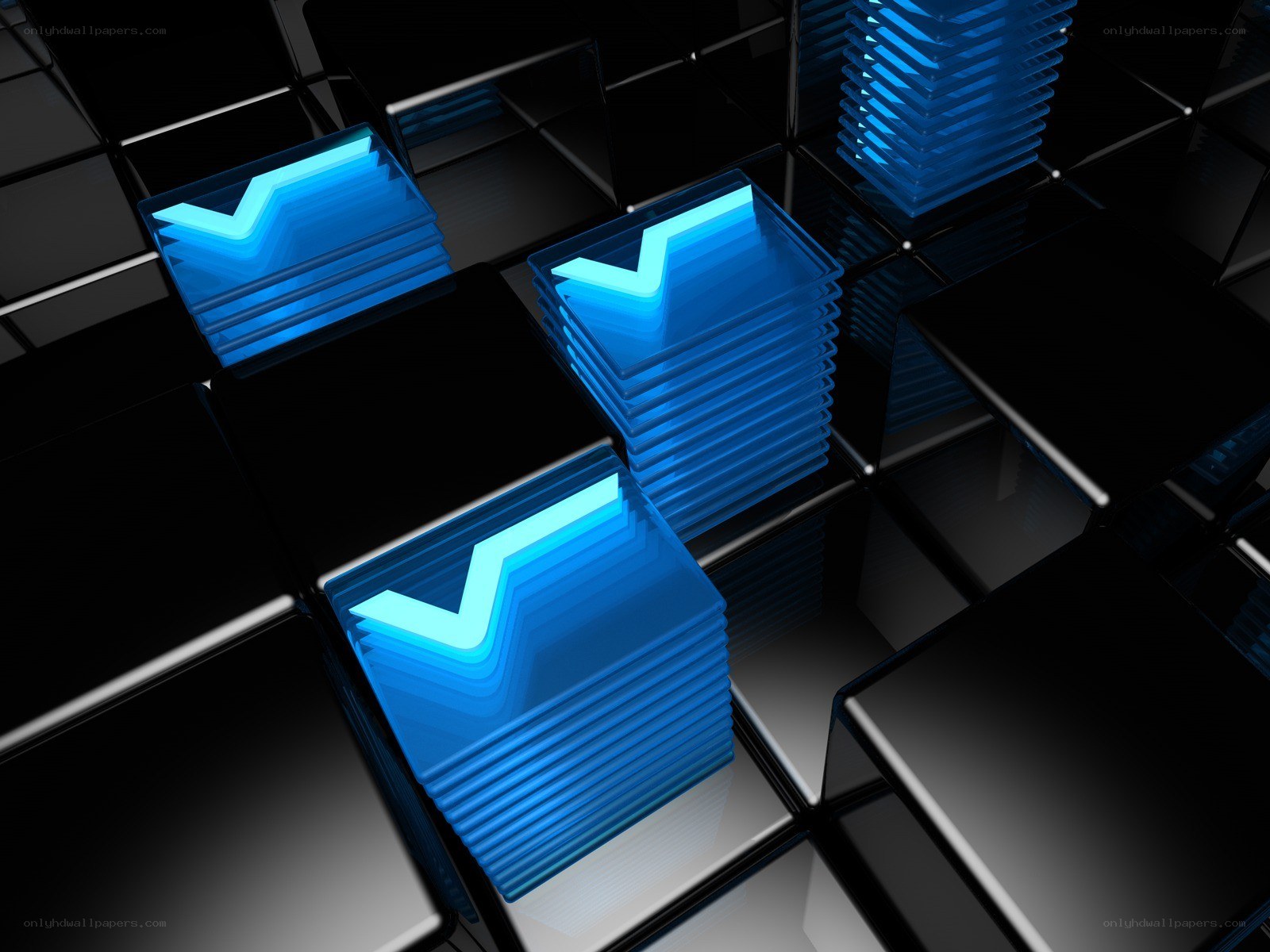 blue glowing cubes on black grid