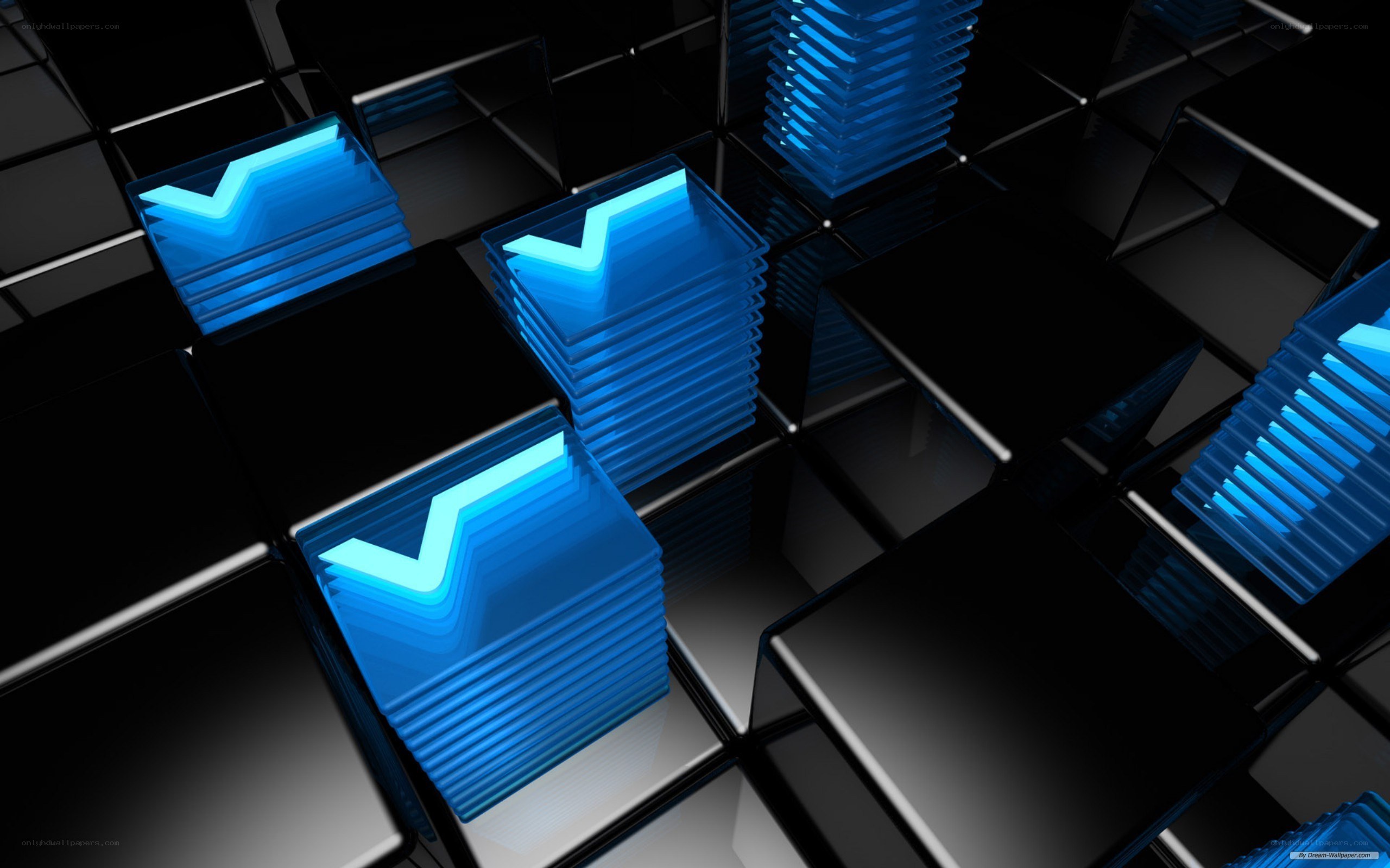 blue glowing cubes on black grid