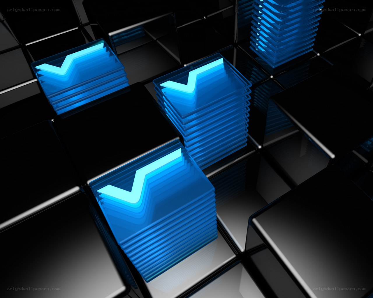 blue glowing cubes on black grid
