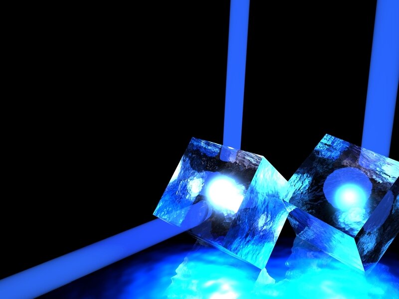 blue glowing cubes on dark background