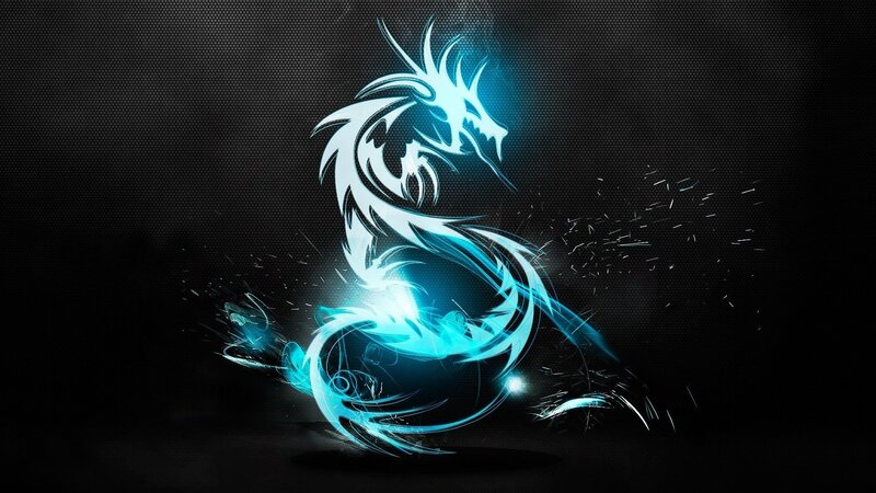 Blue Glowing Dragon — Black, Dramatic