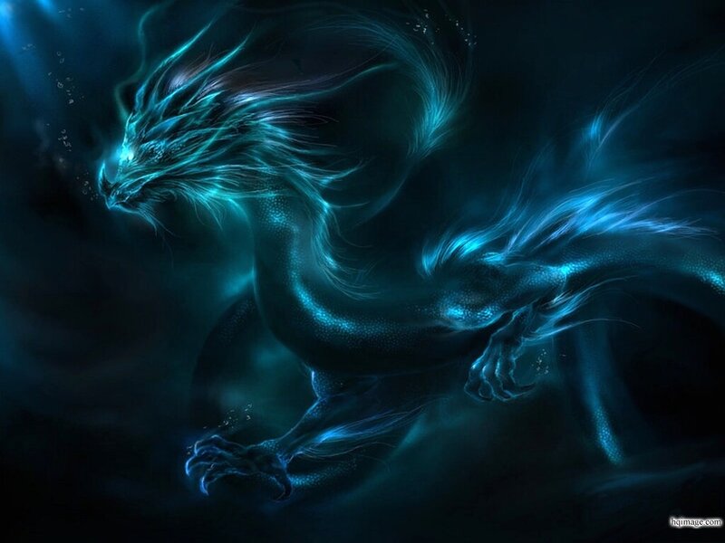Blue Glowing Dragon — Dramatic, Digital Art, Fire
