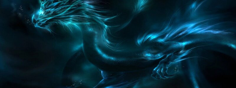 Blue Glowing Dragon — Dramatic, Night, Digital Art, Glow