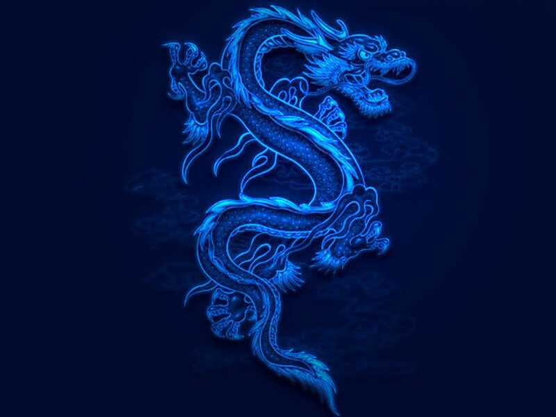 Blue Glowing Dragon — Dramatic, Night