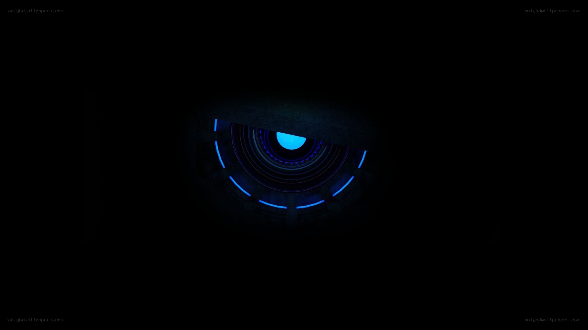 blue glowing eye in darkness