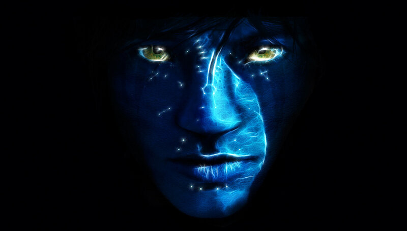 blue glowing face portrait