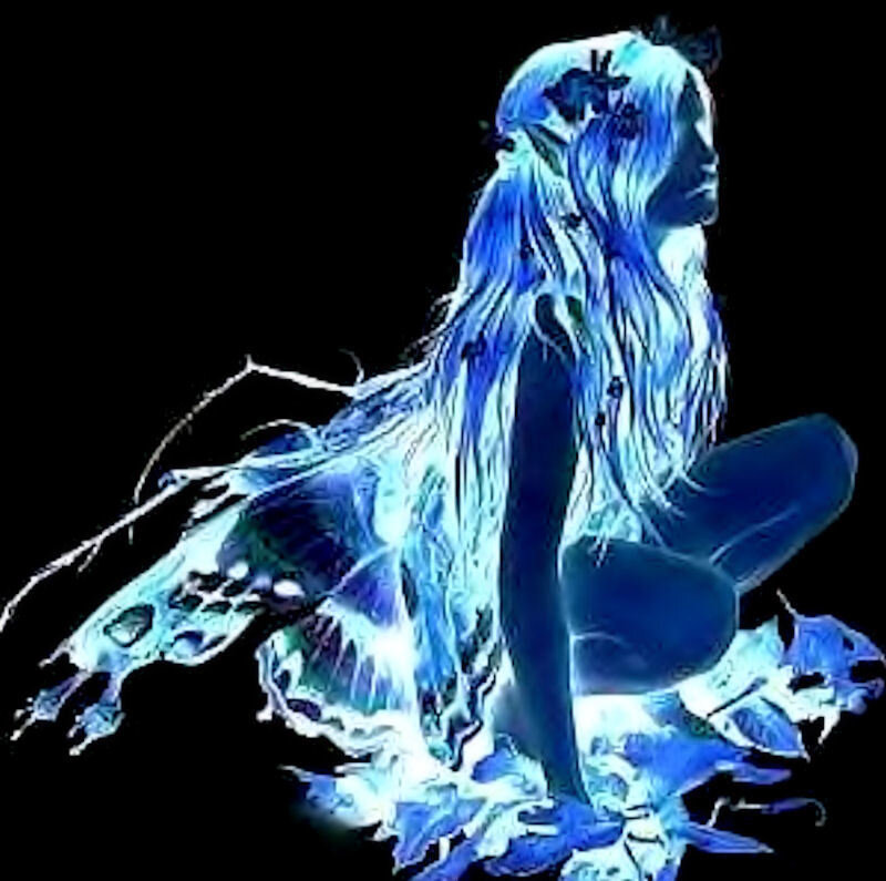 blue glowing fantasy figure