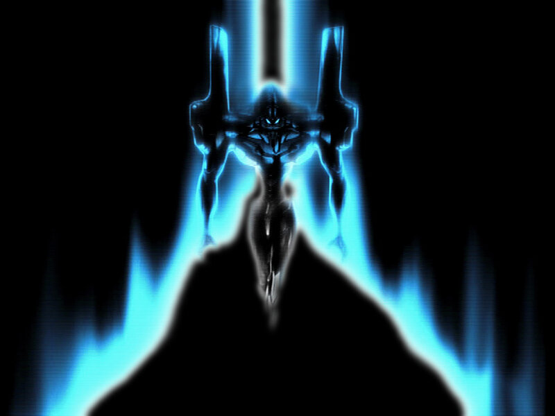 Blue Glowing Figure — Black, Dramatic
