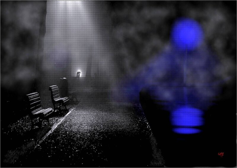 Blue Glowing Figure — Black