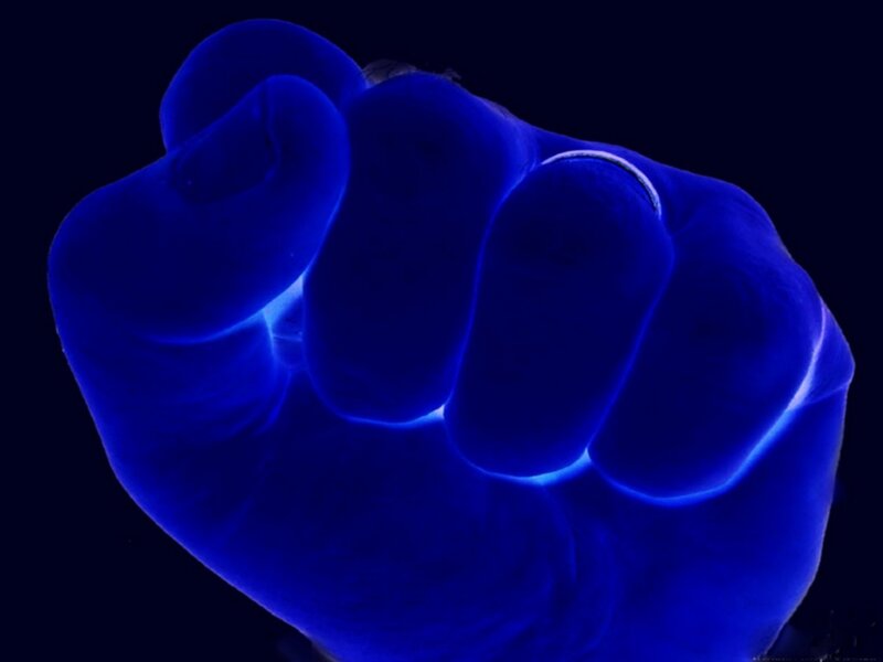 blue glowing fist