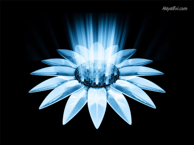 Blue Glowing Flower — Dramatic, Digital Art, Light Rays