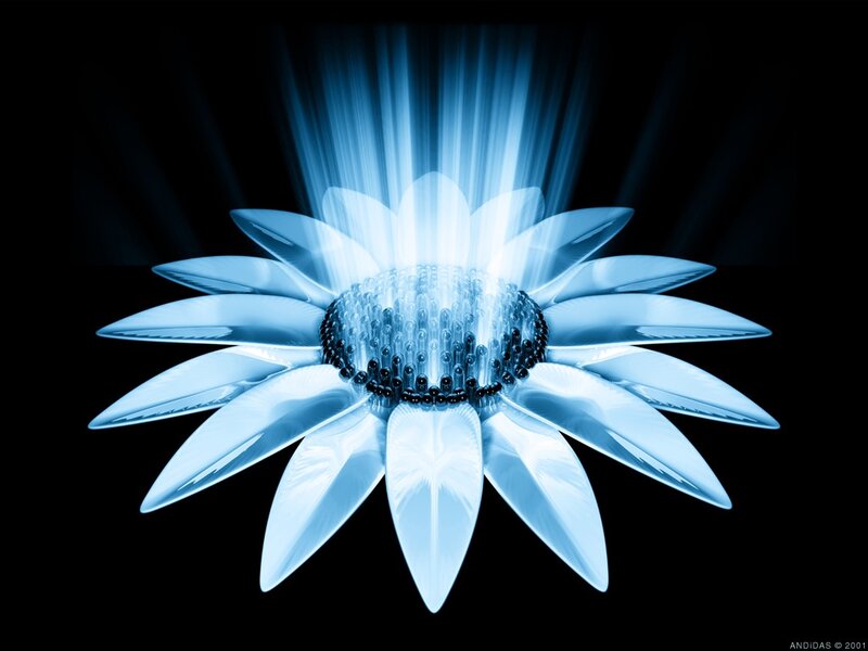 Blue Glowing Flower — Dramatic, Digital Art