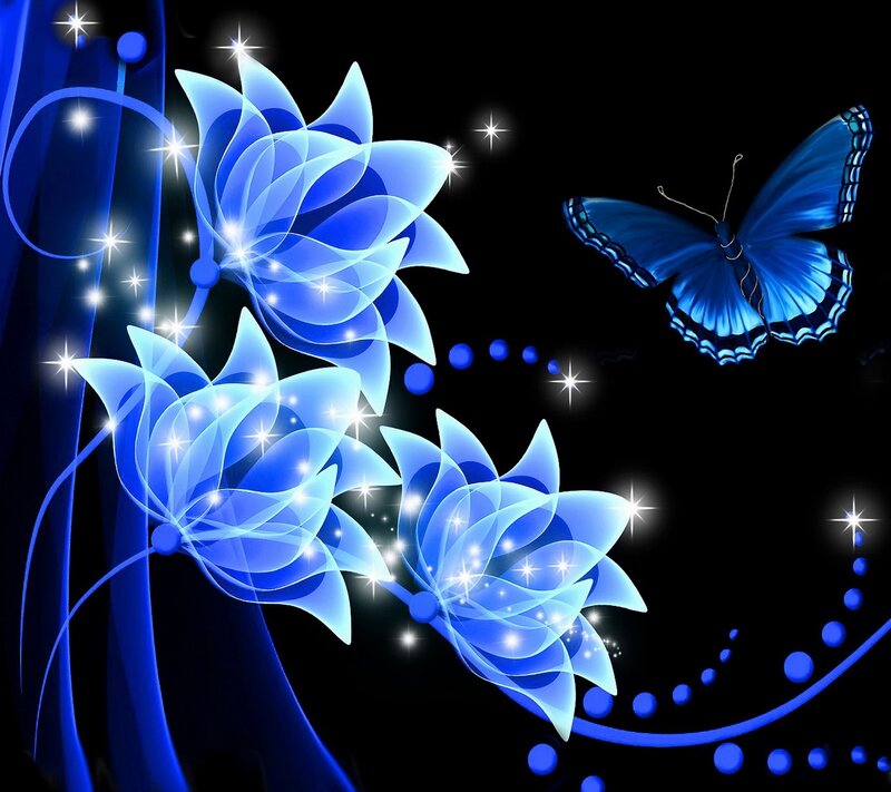 Blue Glowing Flowers and Butterfly — Magical