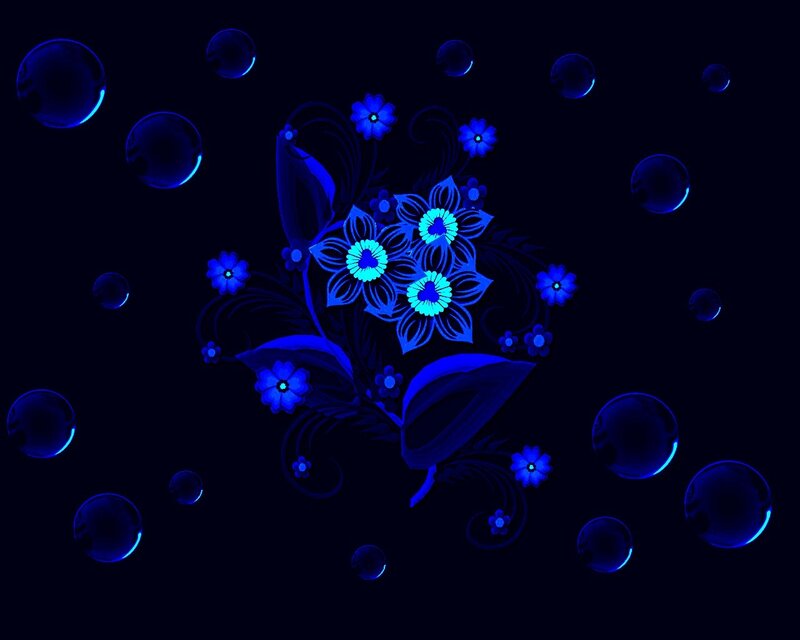 Blue Glowing Flowers — Dreamy, Night, Digital Art