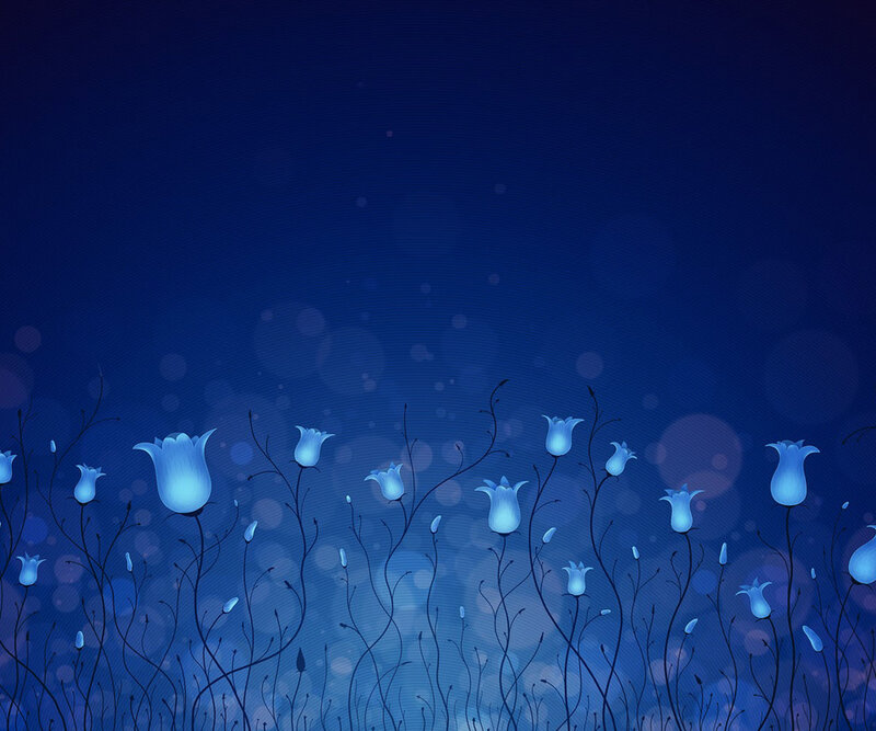 Blue Glowing Flowers — Serene, Night