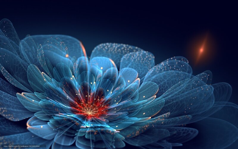 Blue glowing fractal flower