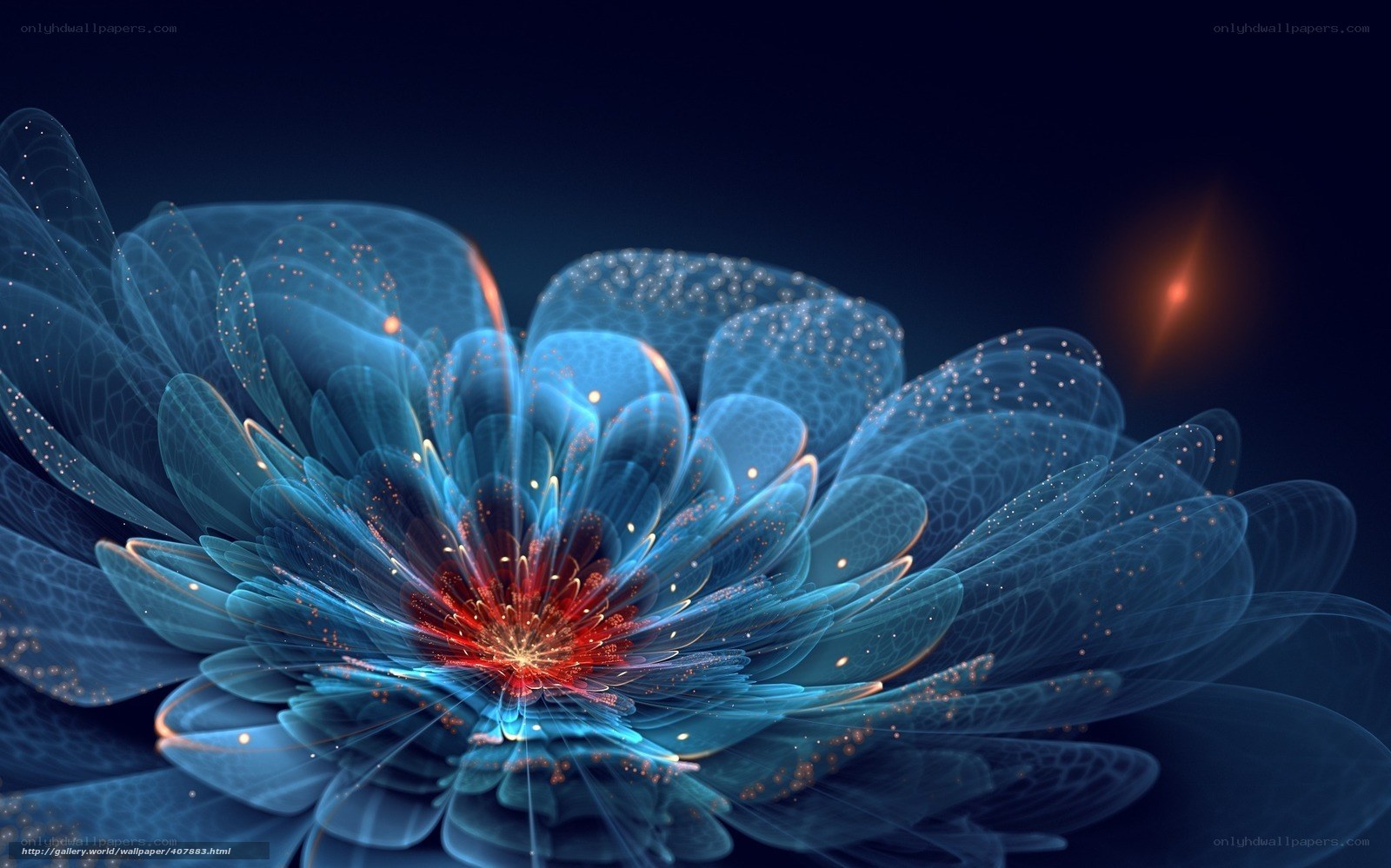 Blue glowing fractal flower