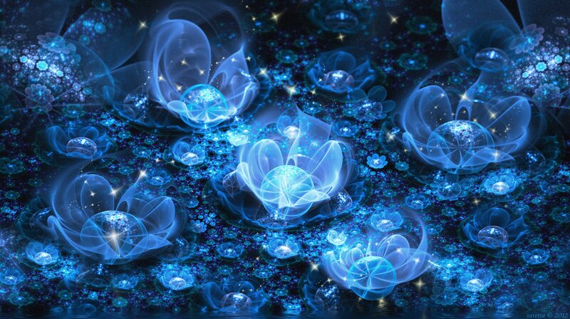 Blue Glowing Fractal Flowers
