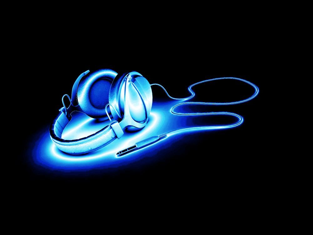 blue glowing headphones