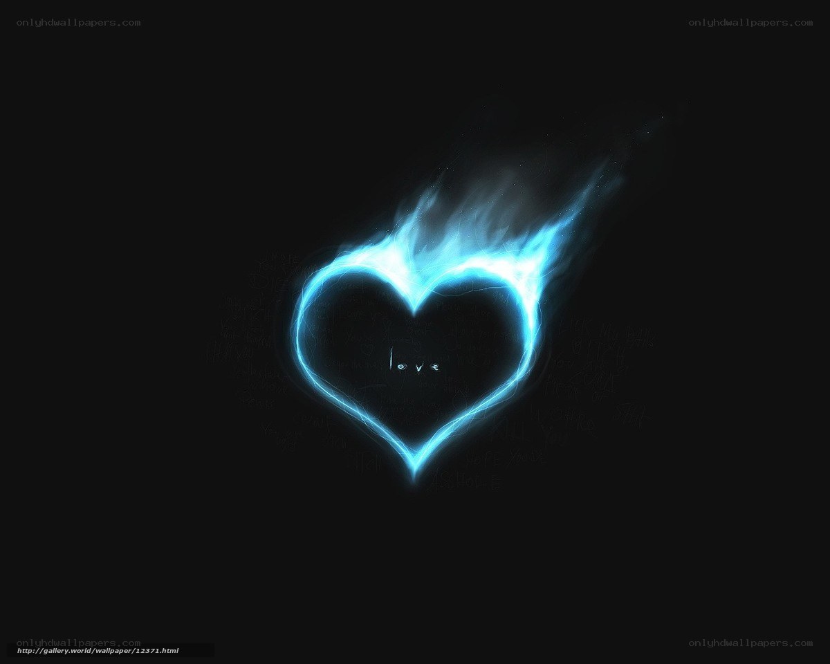 blue glowing heart with flame
