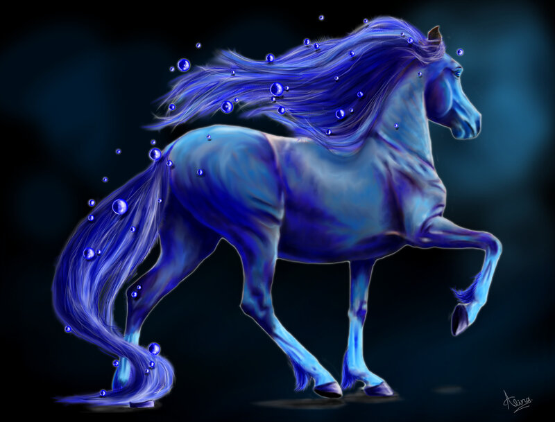 Blue Glowing Horse — Dramatic, Night, Digital Art