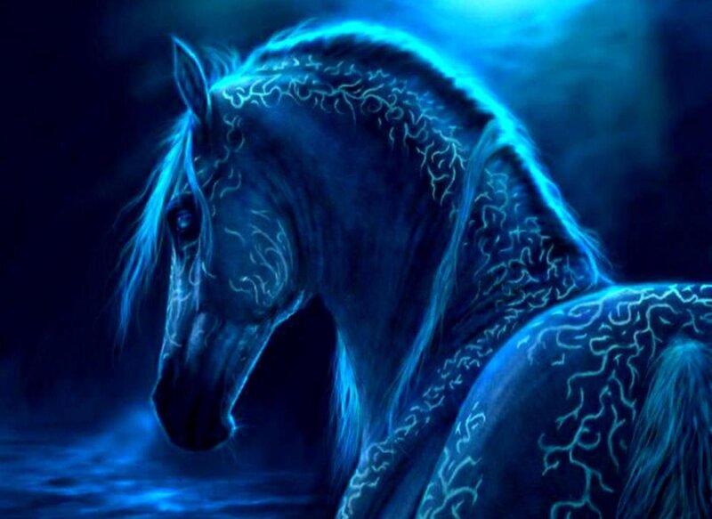 Blue Glowing Horse — Dramatic